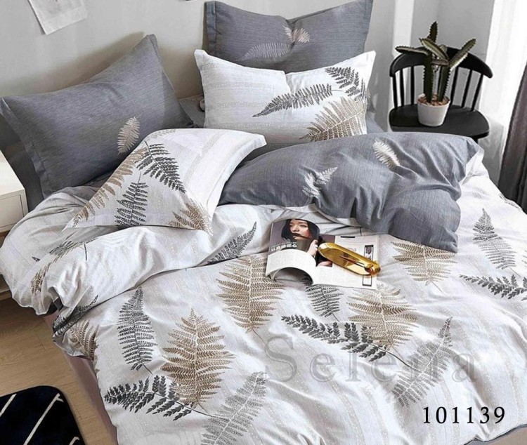 Комплект постельного белья бязь люкс Selena 101139 Папоротник Grey