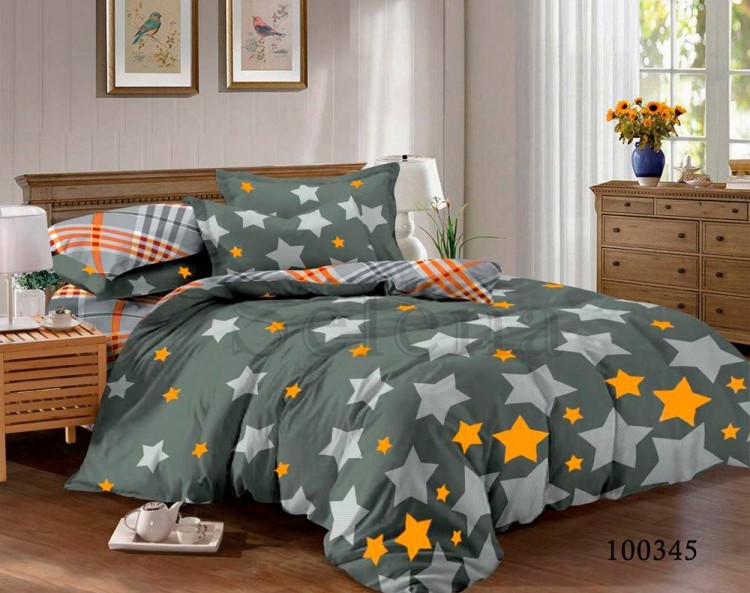 Комплект постельного белья бязь люкс Selena 100345 Звезды оранжевые