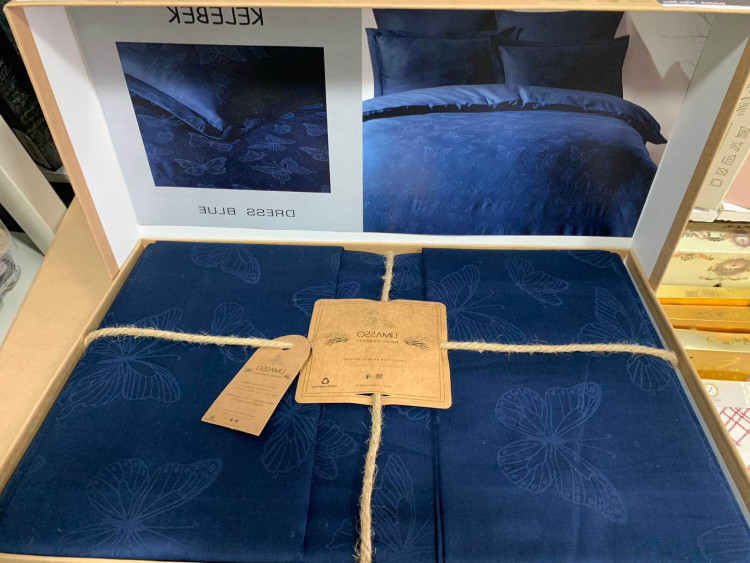 Двоспальний Євро комплект Limasso Jagarli Dress Blue Варена Бавовна Жаккард