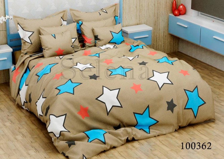Комплект постельного белья бязь люкс Selena 100362 Звезды разноцветные
