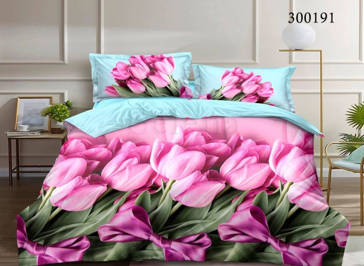 Комплект постельного белья сатин Selena 300191 Букет тюльпанов