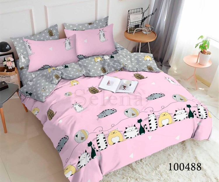 Комплект постельного белья бязь люкс Selena 100488 Котята непоседы pink
