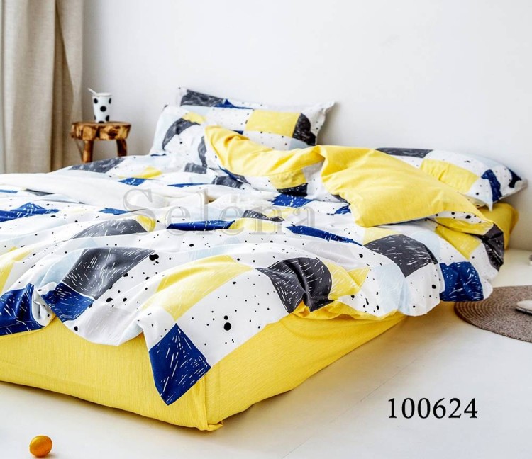 Комплект постельного белья бязь люкс Selena 100624 Лоскуток желтый