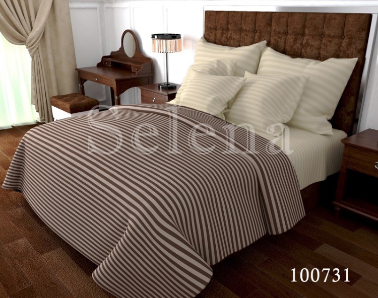 Комплект постельного белья бязь люкс Selena 100731 Stripe Коричнево-молочный
