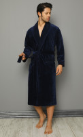 Длинный халат мужской велюр/трикотаж Nusa NS 20665 lacivert