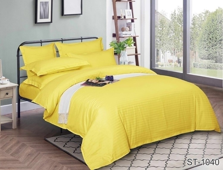 Постельное белье желтое страйп-сатин Tag tekstil Luxury ST-1040