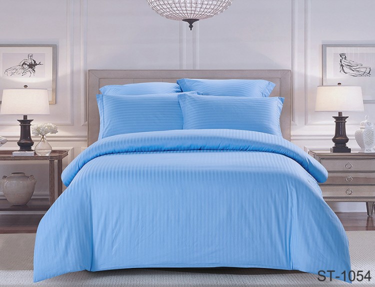 Постельное белье голубое страйп-сатин Tag tekstil Luxury ST-1054