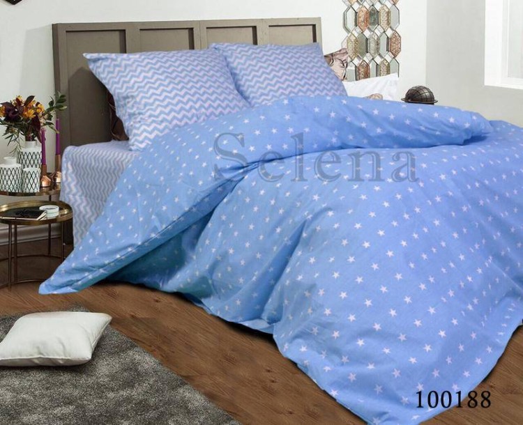 Комплект постельного белья бязь люкс Selena 100188 Звезды Зигзаг blue