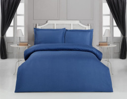 Однотонное темно-синее постельное белье сатин-страйп Arya Sole евро
