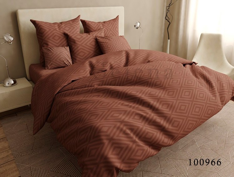 Комплект постельного белья бязь люкс Selena 100966 Ромбики коричневые