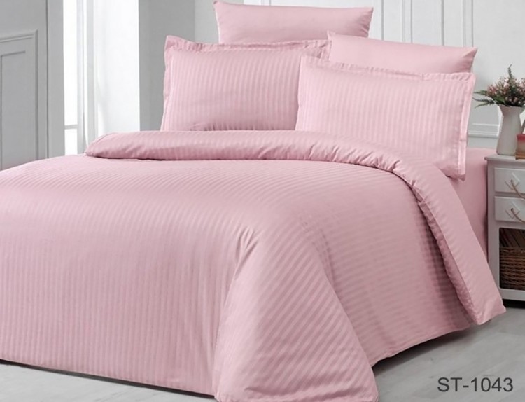 Постельное белье розовое страйп-сатин Tag tekstil Luxury ST-1043