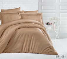 Постельное белье светло-коричневое страйп-сатин Tag tekstil Luxury ST-1051