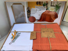Двоспальний Євро комплект з покривалом Limasso Nakisli Orange Варена Бавовна